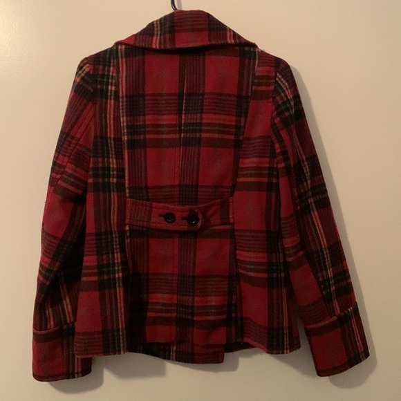Red and black plaid pea coat size adult M - Picture 3 of 4